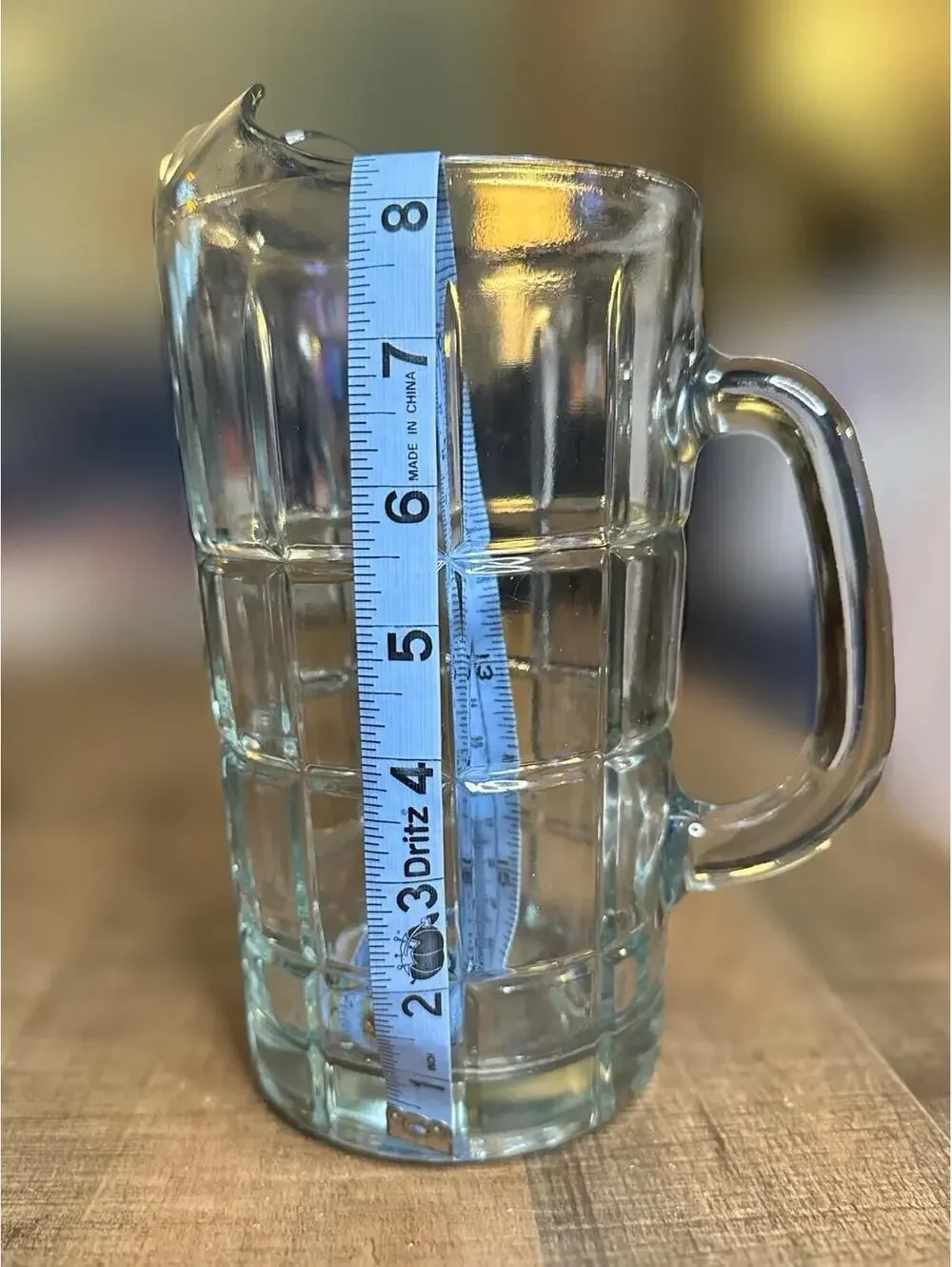 Vintage-Style Clear Glass Pitcher with Grid Pattern - 7.5 Inch Tall
